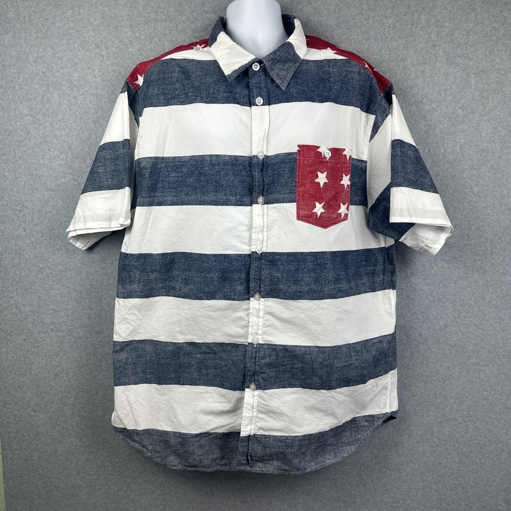Eighty Eight Platinum America Flag Men's Short Sleeve Button Down Shirt Size 4XL